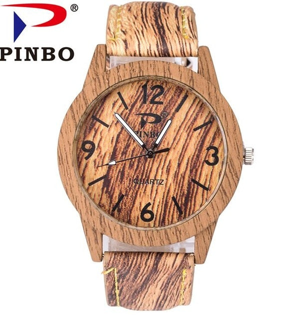 2017 New Fashion Casual Ladies watch Bamboo Wood Watch Men Wooden Grain Leather Starp Quartz Women Watches Reloj Mujer