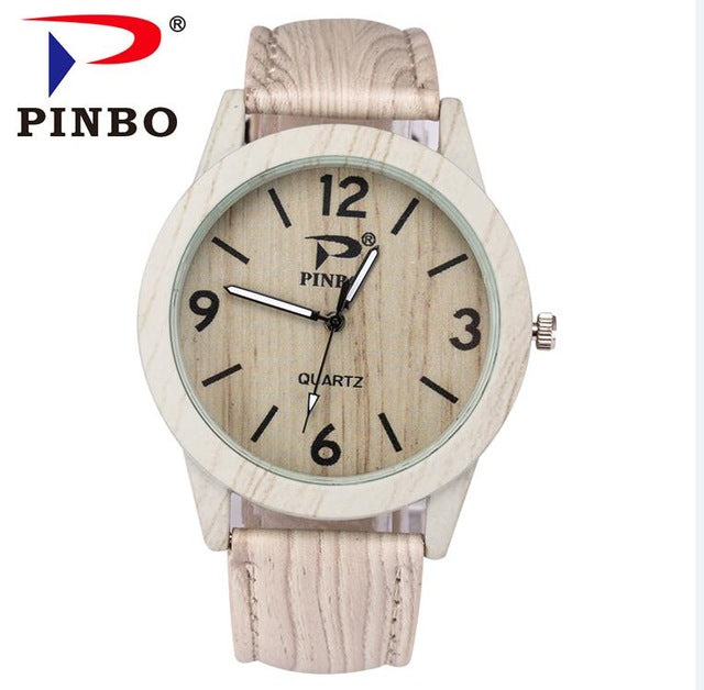 2017 New Fashion Casual Ladies watch Bamboo Wood Watch Men Wooden Grain Leather Starp Quartz Women Watches Reloj Mujer