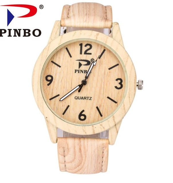 2017 New Fashion Casual Ladies watch Bamboo Wood Watch Men Wooden Grain Leather Starp Quartz Women Watches Reloj Mujer