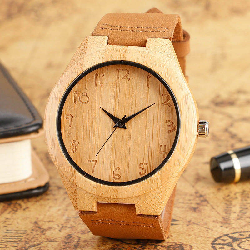 Wooden Watch Men Bamboo Novel Modern Fashion Sport Women Clock Nature Wood Quartz Wristwatches Genuine Leather Band Strap