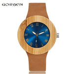2017 GORBEN Brand Fashion Bamboo Ladies Wooden Watches For Women Luxury Royal Blue Green Shining Dial Leather Top Womens Watches
