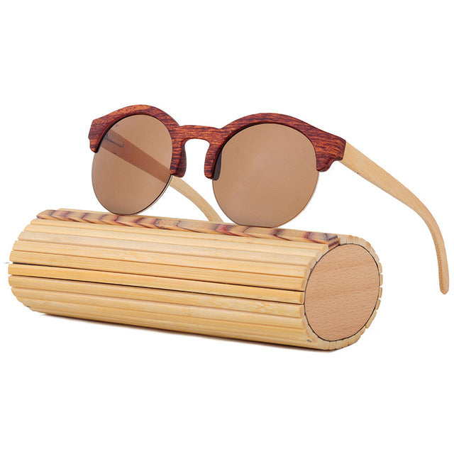 Fashion Round Bamboo Sunglasses Men Wood Sunglasses Women Brand Design Retro Mirror Sun Glasses For Women Oculos de sol feminino