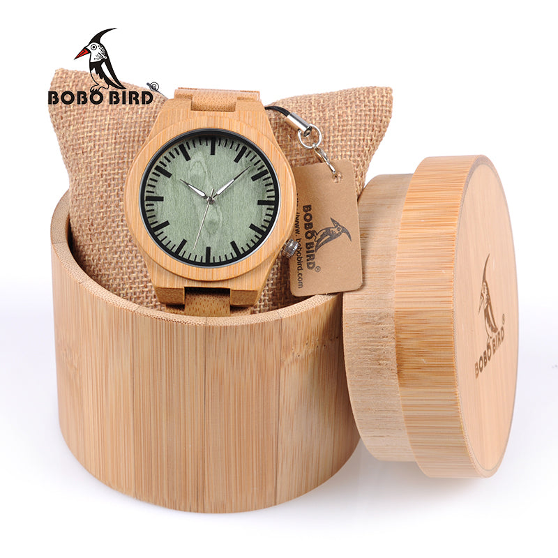BOBO BIRD WB22 Brand Design Creative Fashion Nature Bamboo Mens Watch Silver Pointer Bamboo Band Watches Wood Box US SPAIN