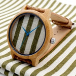 BOBO BIRD Cloth Dialplate Bamboo Wood Watch for Men Leather Strap Japan Quartz Wood Watches Women as Fashion Accessories