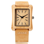 Creative Rectangle Dial Wood Watch Natural Handmade Light Bamboo Fashion Men Women Casual Quartz Wristwatch Genuine Leather Gift