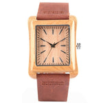 Creative Rectangle Dial Wood Watch Natural Handmade Light Bamboo Fashion Men Women Casual Quartz Wristwatch Genuine Leather Gift