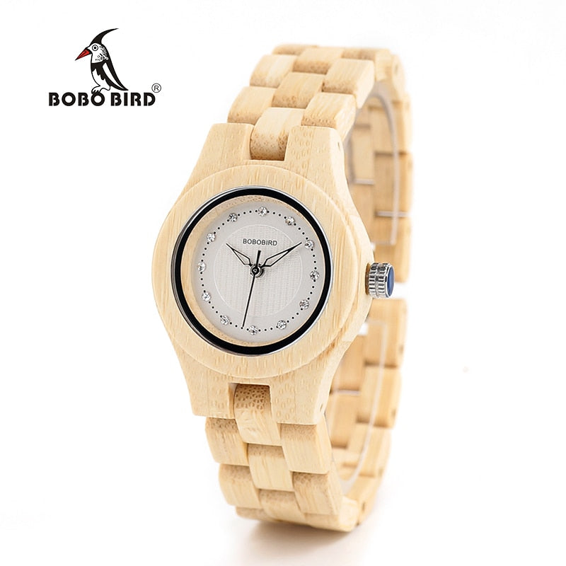 BOBO BIRD V-O10 Ladies Luxury Watches Bamboo Wooden Fashion Unique Women Quartz Watch with Diamond