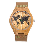 Mens UWOOD Luxury Quartz Watch Casual Bamboo Wood Watch World Map Compass Casual Fashion Wood Bamboo Watch