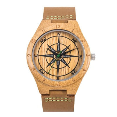 Mens UWOOD Luxury Quartz Watch Casual Bamboo Wood Watch World Map Compass Casual Fashion Wood Bamboo Watch