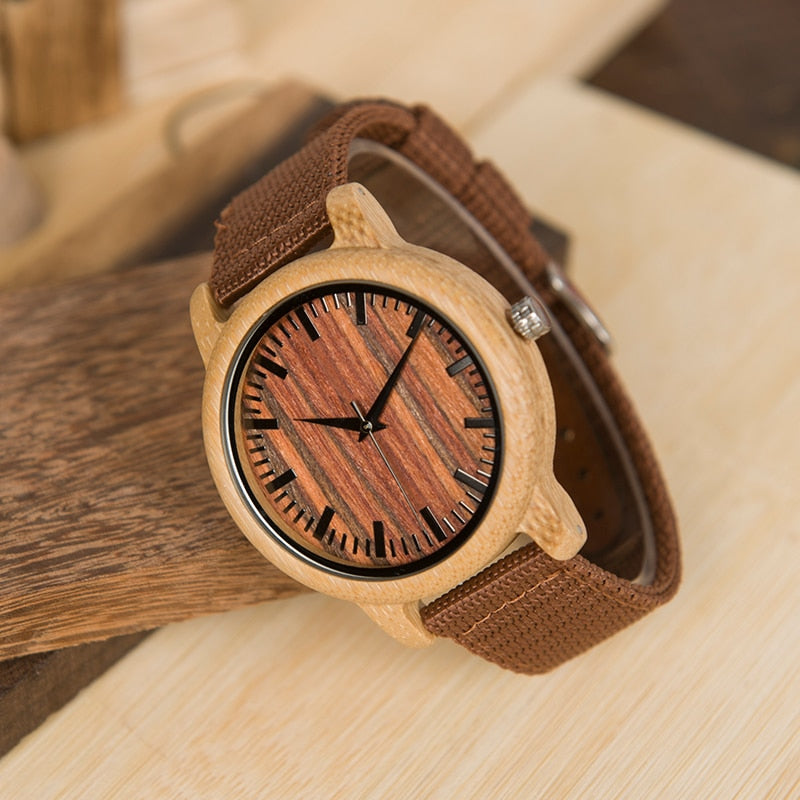 BOBO BIRD Red Nylon Straps Fashion Bamboo Wood Watches LD10 Japan 2035 Quartz Watch for Women Men Accept OEM