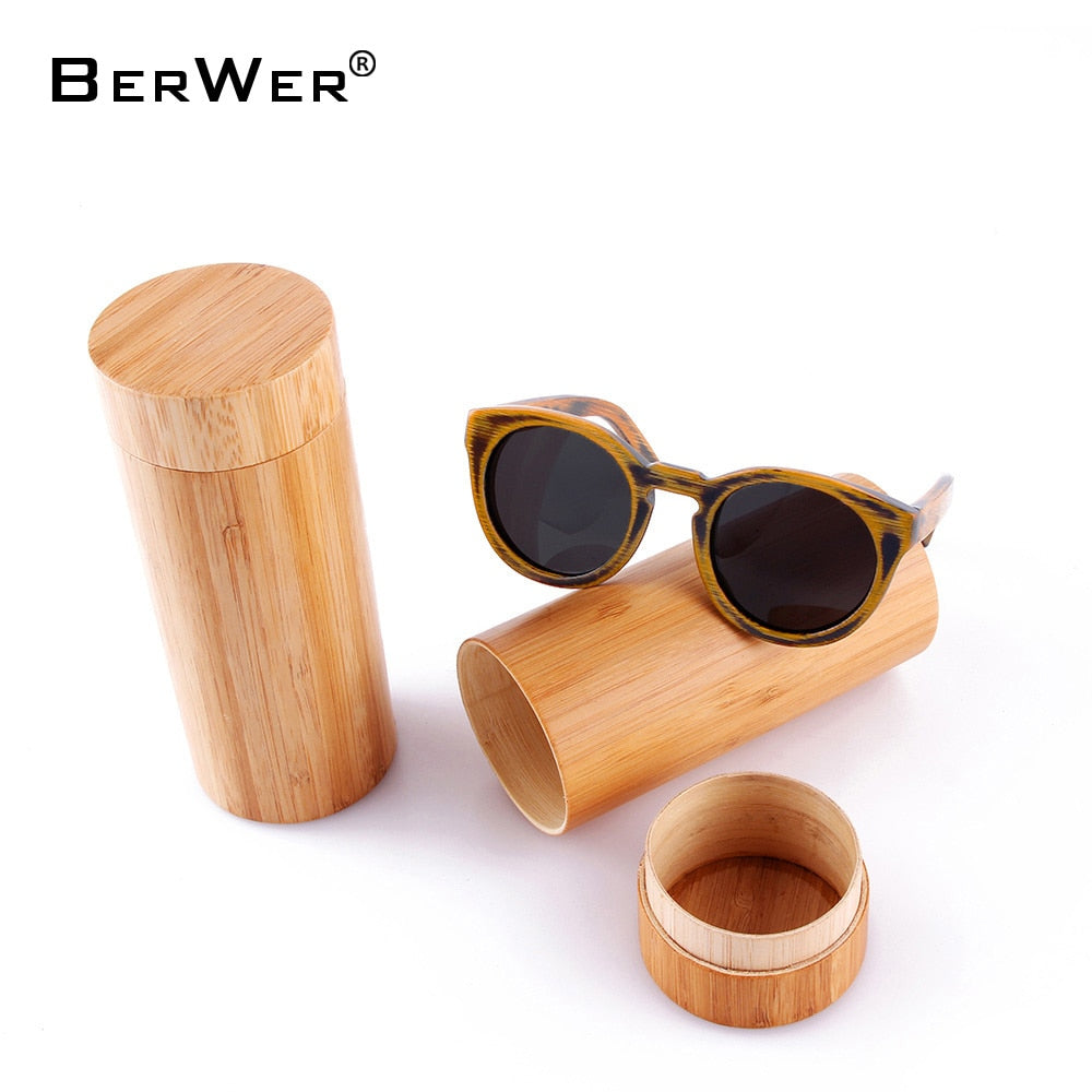 BerWer round Frame Bamboo Sunglass 2018 Fashion Wooden Sunglasses Men Women Sun Glasses