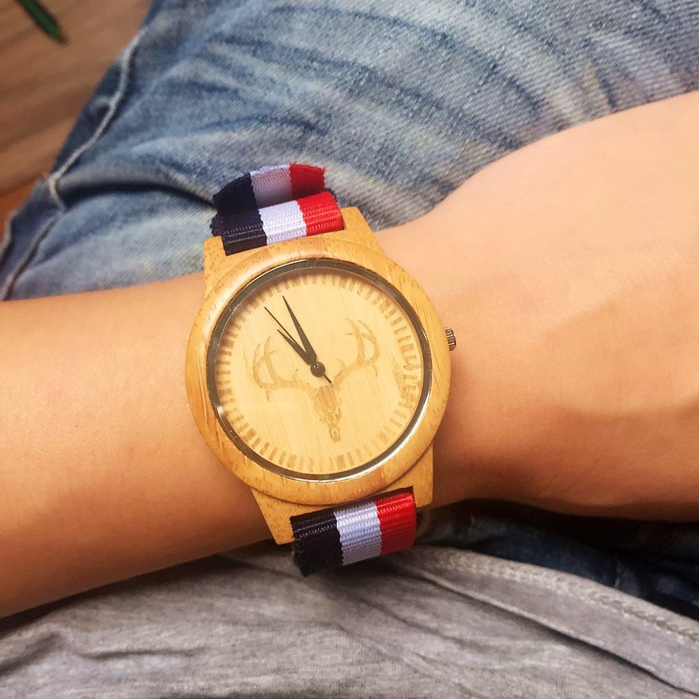 2018 New Arrival Wood Watch Mens Womens Designer Nylon band Watches Fashion Luxury Bamboo Wooden Deer Watch as gift