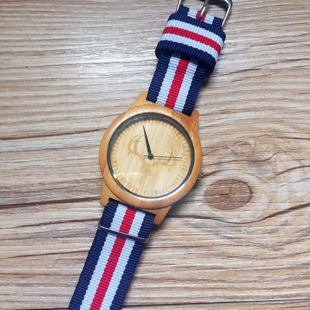2018 New Arrival Wood Watch Mens Womens Designer Nylon band Watches Fashion Luxury Bamboo Wooden Deer Watch as gift