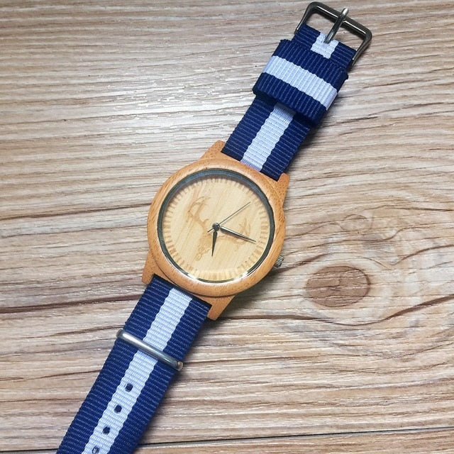 2018 New Arrival Wood Watch Mens Womens Designer Nylon band Watches Fashion Luxury Bamboo Wooden Deer Watch as gift