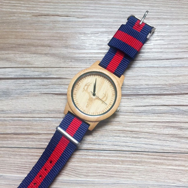 2018 New Arrival Wood Watch Mens Womens Designer Nylon band Watches Fashion Luxury Bamboo Wooden Deer Watch as gift