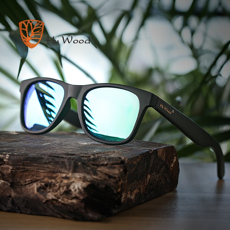HU WOOD Bamboo Sunglasses Polarized For Unisex Rectangle Plastic Frame Fashion Sun Glasses Women Driving Fishing UV400 GR8007