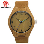 SIHAIXIN Clock Man Minimalist Wooden Watch Male With Men Fashion Casual Brown Leather Luxury Bamboo Wood Watch Quartz Cheap Gift