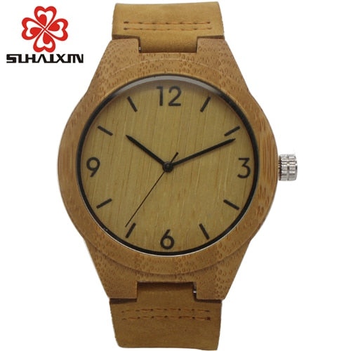 SIHAIXIN Clock Man Minimalist Wooden Watch Male With Men Fashion Casual Brown Leather Luxury Bamboo Wood Watch Quartz Cheap Gift