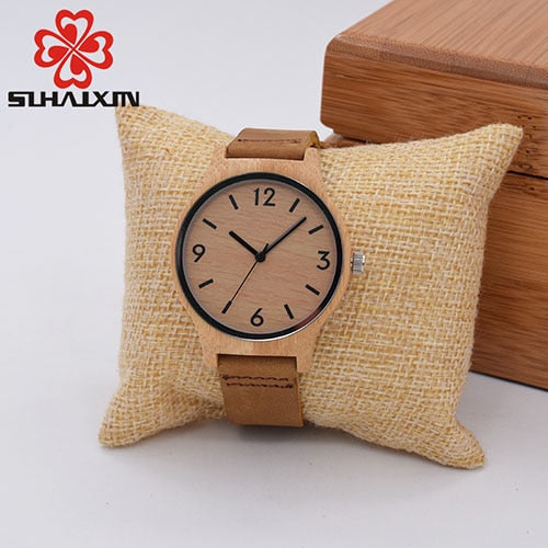 SIHAIXIN bamboo wood ladies watches brown leather quartz womens fashion watch top luxury brand clock women gift relogio feminino
