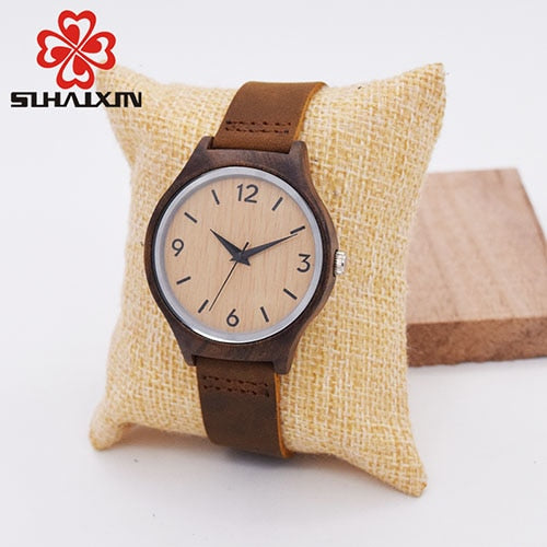 SIHAIXIN bamboo wood ladies watches brown leather quartz womens fashion watch top luxury brand clock women gift relogio feminino