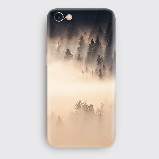 Landscape Scenery Case For Iphone 7 8 6 6S Plus Mountains Bamboo Sea Deer Cat Nature View Hard Back Case Cover For Iphone7 7plus