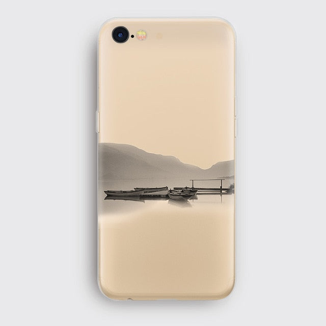 Landscape Scenery Case For Iphone 7 8 6 6S Plus Mountains Bamboo Sea Deer Cat Nature View Hard Back Case Cover For Iphone7 7plus