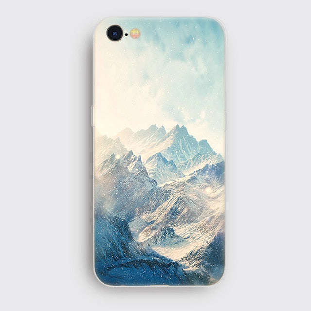 Landscape Scenery Case For Iphone 7 8 6 6S Plus Mountains Bamboo Sea Deer Cat Nature View Hard Back Case Cover For Iphone7 7plus