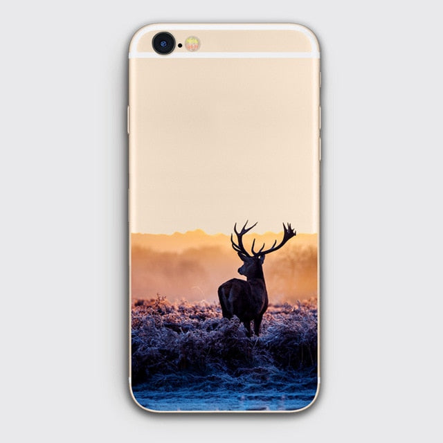 Landscape Scenery Case For Iphone 7 8 6 6S Plus Mountains Bamboo Sea Deer Cat Nature View Hard Back Case Cover For Iphone7 7plus