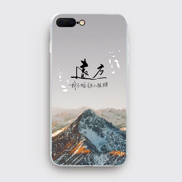 Landscape Scenery Case For Iphone 7 8 6 6S Plus Mountains Bamboo Sea Deer Cat Nature View Hard Back Case Cover For Iphone7 7plus