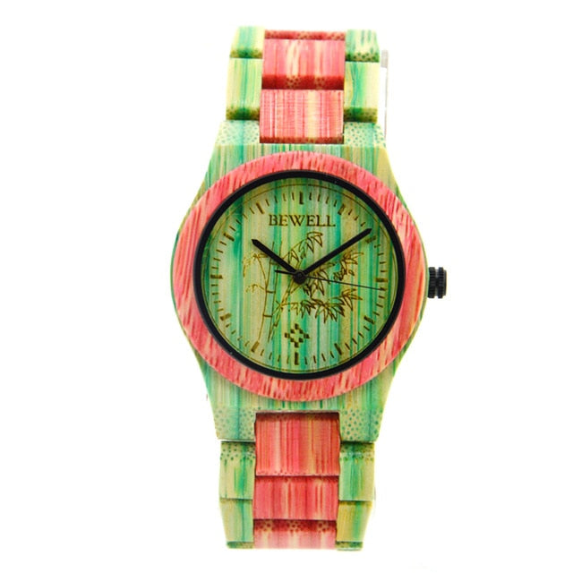 BEWELL 105DL Nature Handmade Colorful Bamboo Wood Watch Women Analog Quartz Fashion WristWatch with Mix Colors Free Shipping