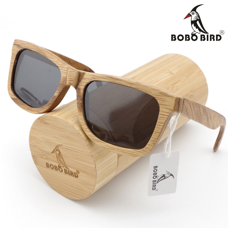 BOBO BIRD Fashion Men Sunglasses Polarized Custom Wood Bamboo sunglasses Square Piltor oculos feminino de sol  In Gift Box
