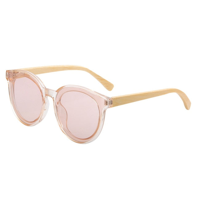 LONSY BAMBOO WOOD Brand Design Round Pink Sunglasses Women Men Fashion Sunglasses UV400 Protection Lenses Free Shipping LS5033