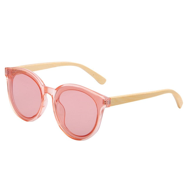 LONSY BAMBOO WOOD Brand Design Round Pink Sunglasses Women Men Fashion Sunglasses UV400 Protection Lenses Free Shipping LS5033