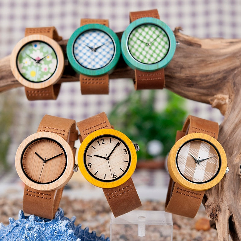 BOBO BIRD Womens Watches Luxury Fashion Bamboo Wrist Clock 6 Kinds Color Quartz Watch relogio feminino C-D18 DropShipping