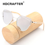 HDCRAFTER bamboo sunglasses women cat eye glasses alloy wooden frame  fashion Mirror Sunglasses Women Brand Designer uv400