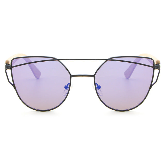 HDCRAFTER bamboo sunglasses women cat eye glasses alloy wooden frame  fashion Mirror Sunglasses Women Brand Designer uv400