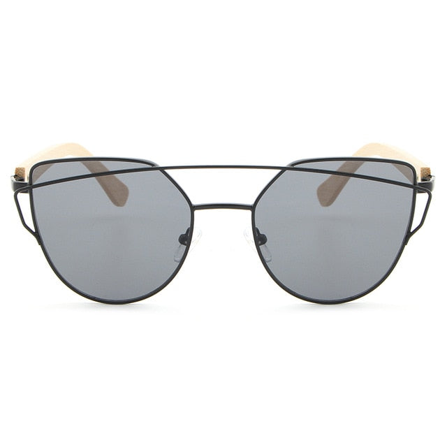 HDCRAFTER bamboo sunglasses women cat eye glasses alloy wooden frame  fashion Mirror Sunglasses Women Brand Designer uv400