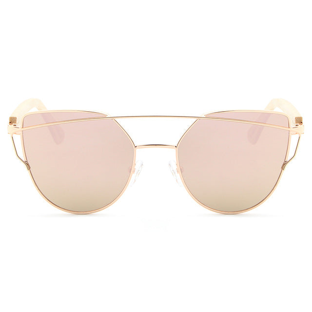 HDCRAFTER bamboo sunglasses women cat eye glasses alloy wooden frame  fashion Mirror Sunglasses Women Brand Designer uv400