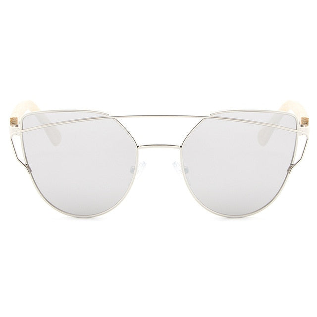 HDCRAFTER bamboo sunglasses women cat eye glasses alloy wooden frame  fashion Mirror Sunglasses Women Brand Designer uv400