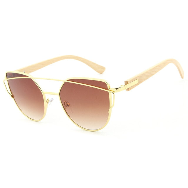 HDCRAFTER Cat Eye sunglasses women wood Bamboo ladies Sunglasses Fashion Mirror Sun glasses for Women Brand Designer female