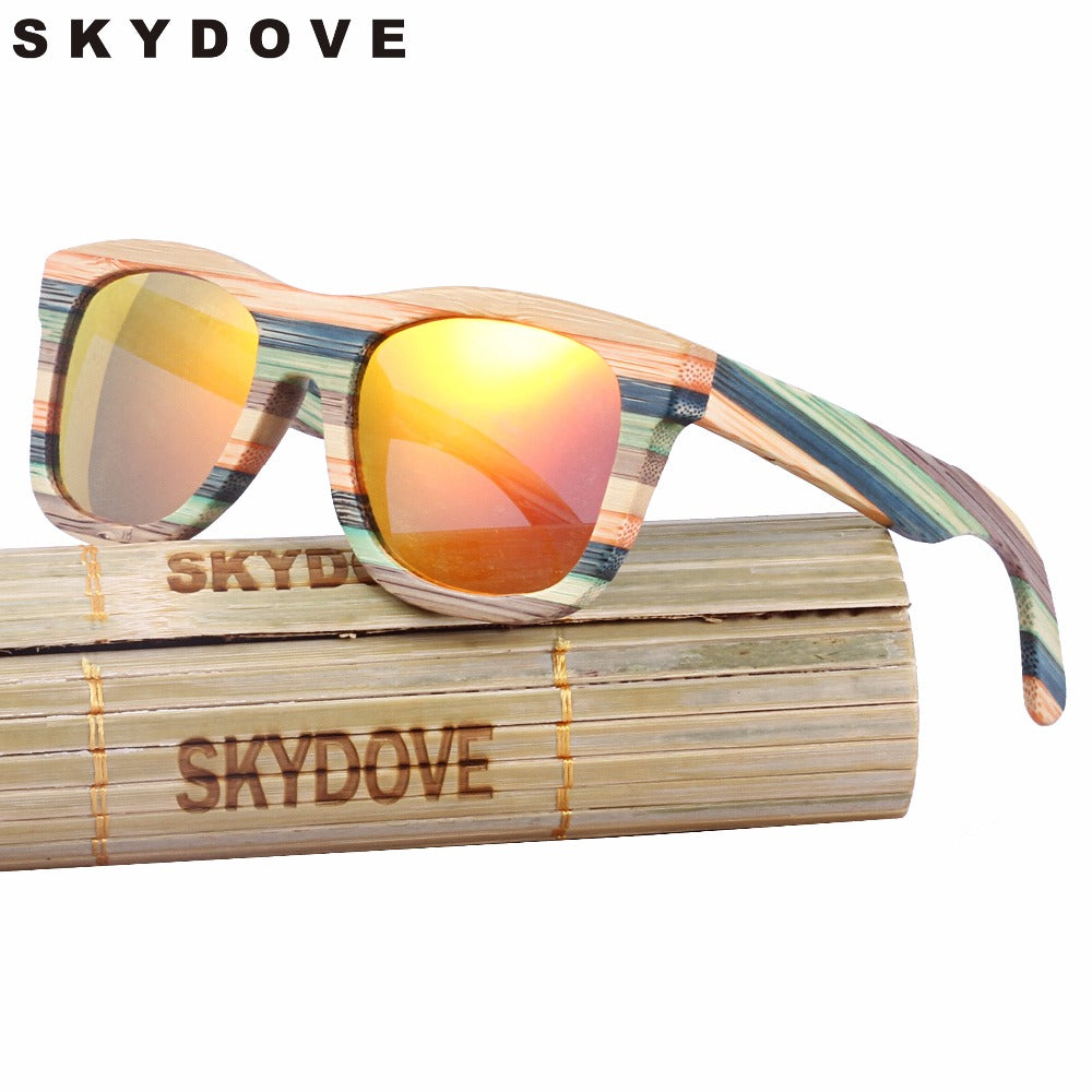 SKYDOVE Wooden Sunglasses Women ladies Wood Glasses  Bamboo Vintage Polarized  Bamboo Sunglasses For Men oculos de sol feminino