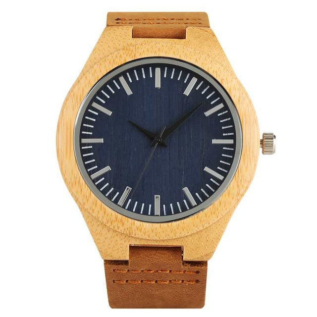 Creative Rectangle Dial Wood Watch Natural Handmade Light Bamboo Fashion Men Women Casual Quartz Wristwatch Genuine Leather Gift