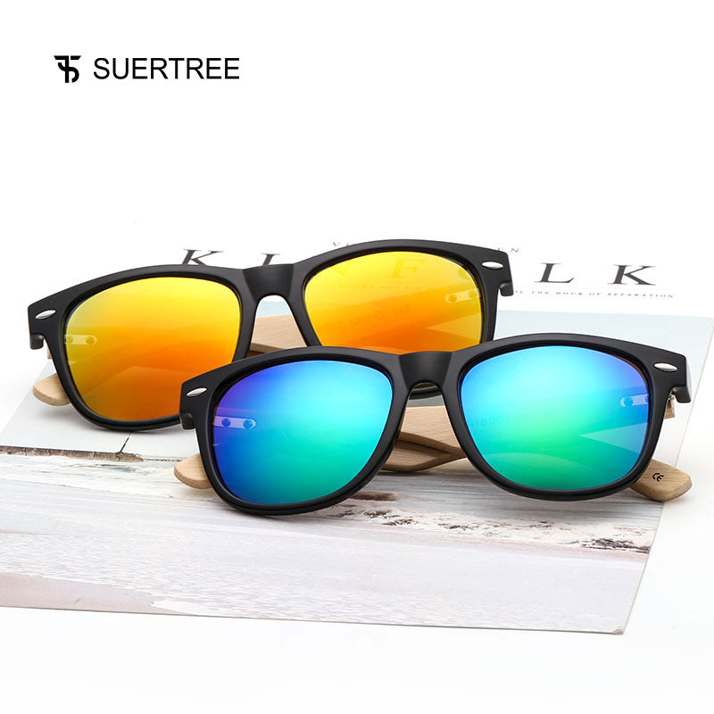 SUERTREE 2018 New Bamboo Sunglasses Women Men Vintage Sunglass Retro Sun Glasses Fashion Wood Shades Rivet UV Protect JH8001