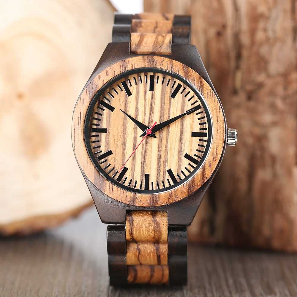 Wooden Watches 2018 Men Stripe Dapple Pattern Bamboo Strap Quartz Watch Nature Wood Creative Sport Fashion Clock for Male Gifts