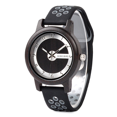 BOBO BIRD Women Watches Bamboo Wood Watch Soft Color Silicone Strap Fashion Sport Wristwatch in Gift Boxes K-R11