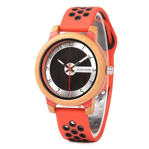 BOBO BIRD Women Watches Bamboo Wood Watch Soft Color Silicone Strap Fashion Sport Wristwatch in Gift Boxes K-R11