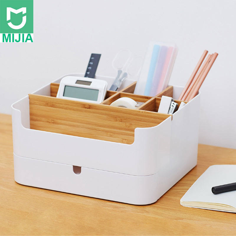 Original Xiaomi Mijia Bamboo Fibre Detachable Organiser Box Sub-grid Design Cosmetic Storage Box Portable Case for Bathroom
