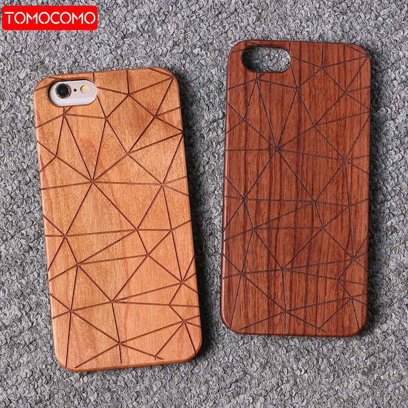 Real Bamboo Stereo Pattern Wood Case For iPhone 7 6Plus 8 8Plus XS Max Case Coque Phone Accessories For SAMSUNG S8 S9 plus