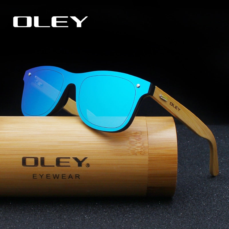 OLEY  Brand Bamboo Leg HD Color Film Sunglasses Men Classic Square Overall Flat Lens Fashion Retro Women sun glasses Z0470