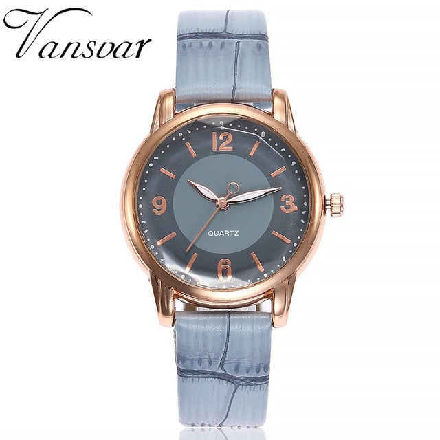 Vansvar Women Bamboo Grain Wristwatches Luxury Fashion Casual Quartz Leather Strap Watches Clock Relogio Feminino #5/22